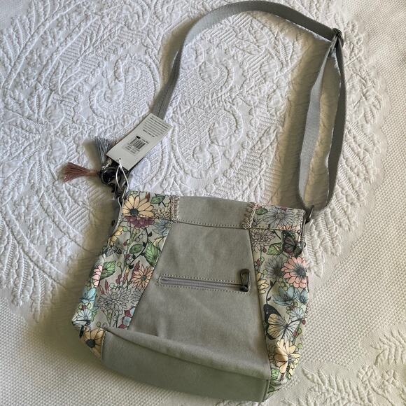 NWT sakroots Artist Circle Foldover Crossbody Bag Bumble Bee Charm In Bloom Gray - Picture 8 of 12